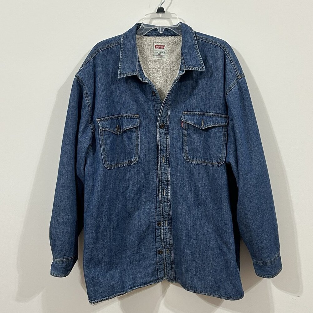 Vintage Levis Jacket Men's XXL Blue Denim Sherpa Lined Shirt Shacket Y2K